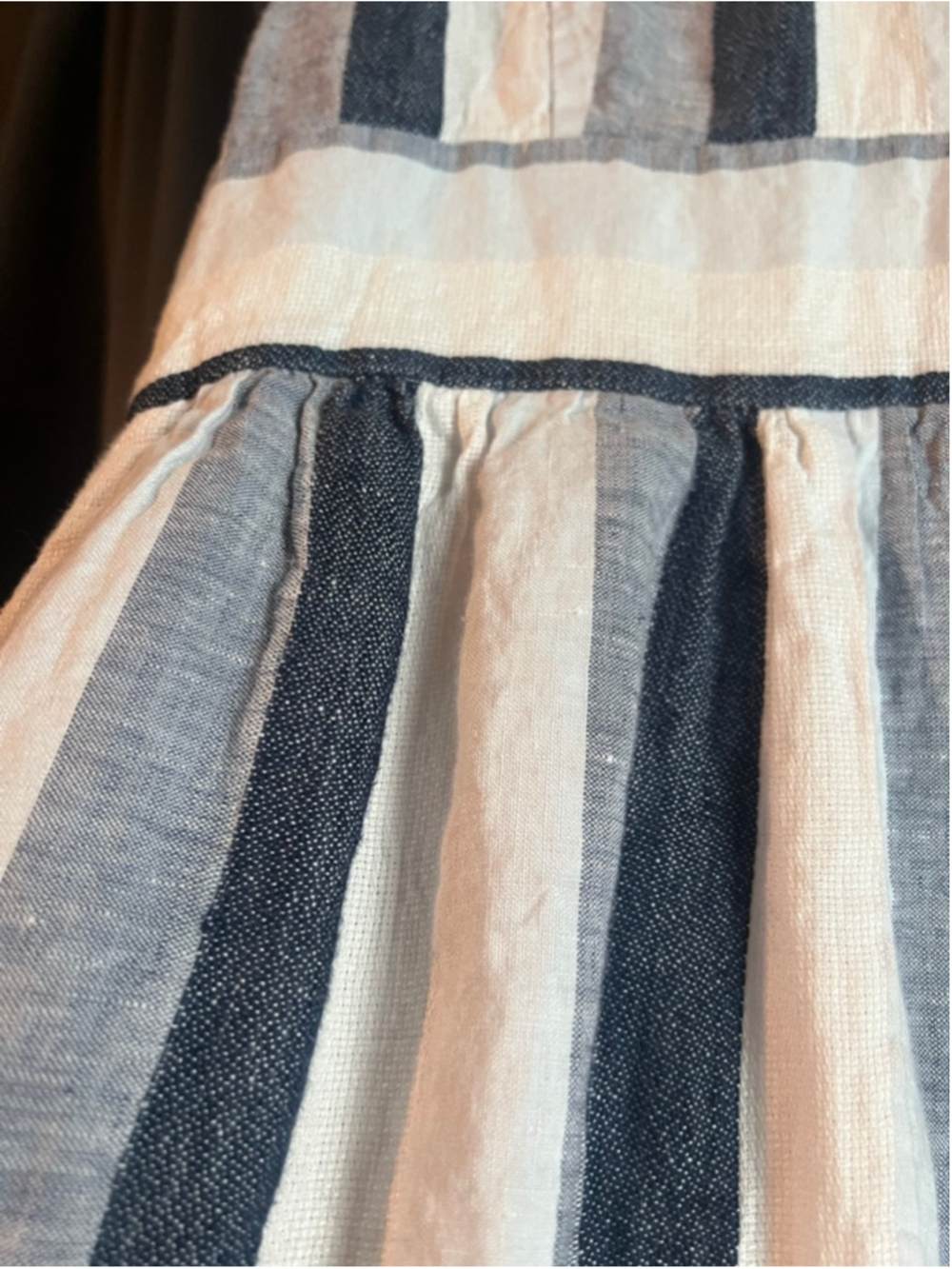 Women's 100% Linen Cotton Striped Midi Dress J. Crew POINT SUR Size 2 White Blue - Picture 5 of 8